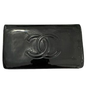 CHANEL Black Multi-Color Patent Leather Camellia Bifold Wallet, Vintage